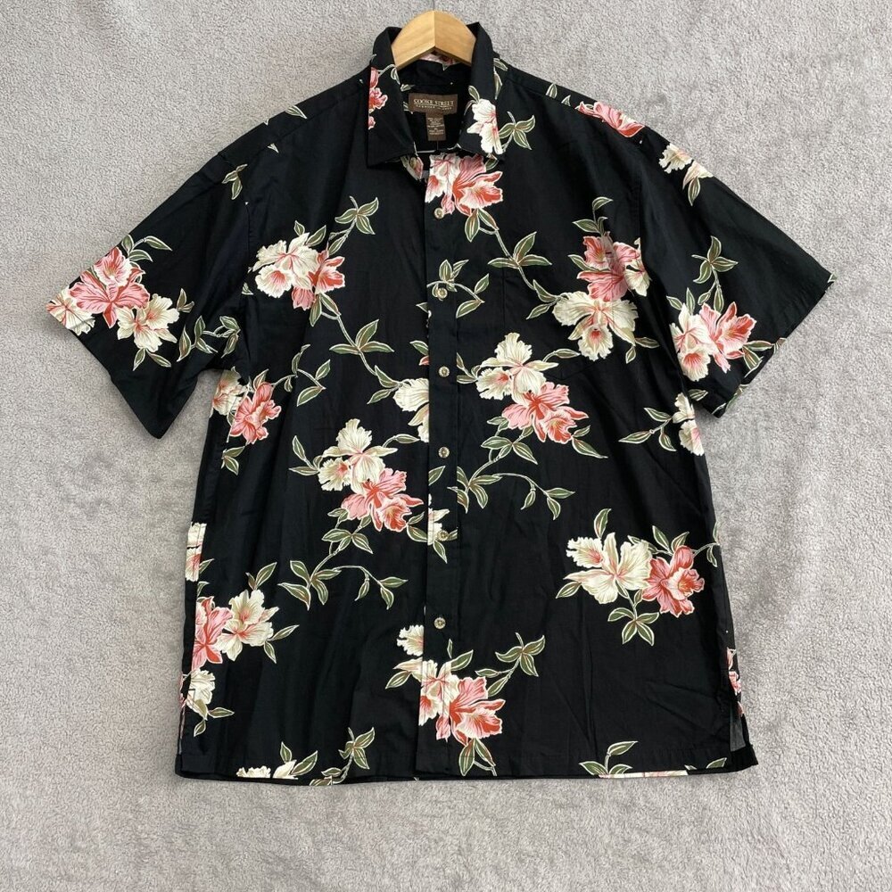 Cooke Street Men's XL Hawaiian Islands Black Floral Button-Up Shirt n1140